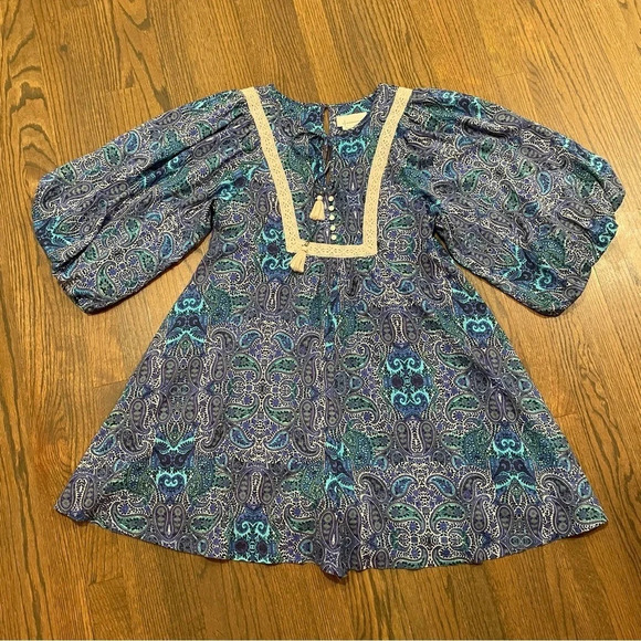 Anthropologie Lissa Romper Ballon Sleeve Blue Motif Paisley Size Small - Picture 3 of 10